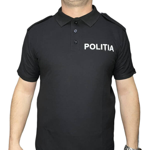 Tricou polo negru inscriptionat Politia